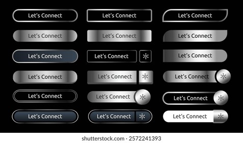 Set of Lets connect buttons icon with silver metalic. vector
