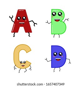 Set of letter A, B, C, D character cute on White background 
