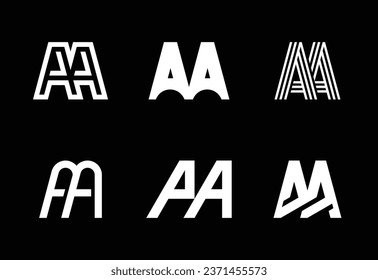 Conjunto de logotipos AA de letras. Resumen de colección de logotipos con letras. Logotipos geométricos abstractos