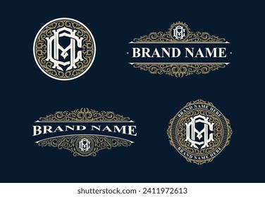 Set of letter AC or CA monogram logos template. Premiun, Luxury, Victorian, Vintage, Badge design, Ornament Frame Style. Vector collection good for wedding, fashion boutique, clothing brand and etc