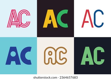 Set of letter AC logos. Abstract logos collection with letters. Geometrical abstract logos