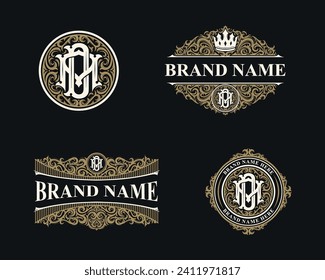 Plantilla de logotipos de monograma AD o DA. Premiun, Lujo, Victoriano, Vintage, Diseño Badge, Estilo de marco adornado. Colección de vectores buena para bodas, boutique de moda, marca de ropa, etc