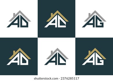 set of letter ad,ac,ag logo design with house illusration concept 