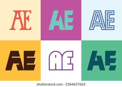Set of letter AE logos. Abstract logos collection with letters. Geometrical abstract logos