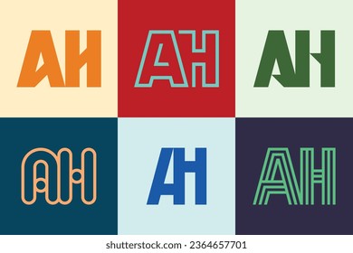 Set of letter AH logos. Abstract logos collection with letters. Geometrical abstract logos