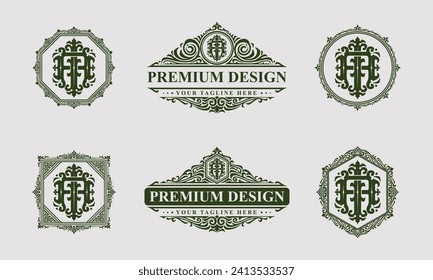 Set of letter AI or IA monogram logos template. Premiun, Luxury, Victorian, Vintage, Badge design, Ornament Frame Style. Vector collection good for wedding, fashion boutique, clothing brand and etc