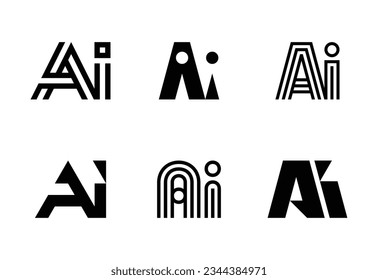 Conjunto de logotipos de IA. Resumen de colección de logotipos con letras. Logotipos geométricos abstractos