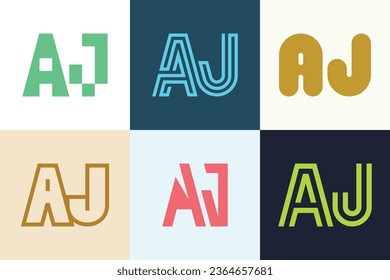 Set von Buchstaben AJ Logos. Abstrakte Logos-Kollektion mit Buchstaben. Abstrakte geometrische Logos