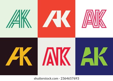 Set of letter AK logos. Abstract logos collection with letters. Geometrical abstract logos