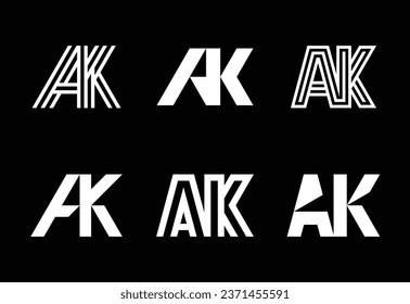 Set of letter AK logos. Abstract logos collection with letters. Geometrical abstract logos