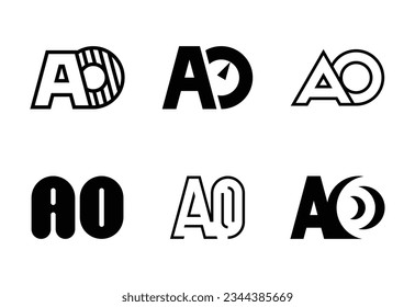 Set of letter AO logos. Abstract logos collection with letters. Geometrical abstract logos