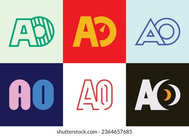 Set of letter AO logos. Abstract logos collection with letters. Geometrical abstract logos