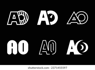 Set of letter AO logos. Abstract logos collection with letters. Geometrical abstract logos