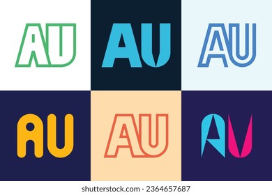 Set of letter AU logos. Abstract logos collection with letters. Geometrical abstract logos