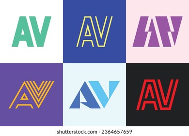 Conjunto de logotipos AV de letras. Resumen de colección de logotipos con letras. Logotipos geométricos abstractos