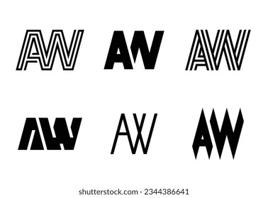 Set of letter AW logos. Abstract logos collection with letters. Geometrical abstract logos