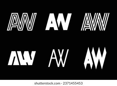 Set of letter AW logos. Abstract logos collection with letters. Geometrical abstract logos
