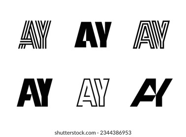 Set of letter AY logos. Abstract logos collection with letters. Geometrical abstract logos