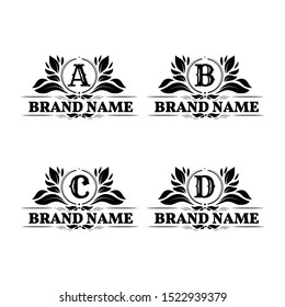 Set Letter A B C D logo. Beautiful set Logotype design with frame