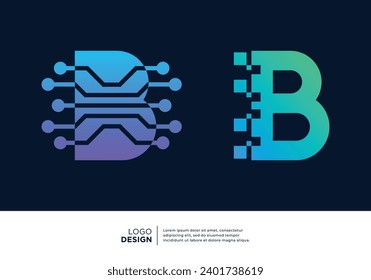 Set of Letter B digital data connection logo design.