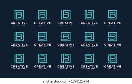 Set mit Buchstabe B-Logo im quadratischen Stil