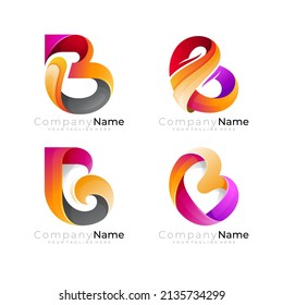 Set letter B logo template, B logo and 3d colorful design