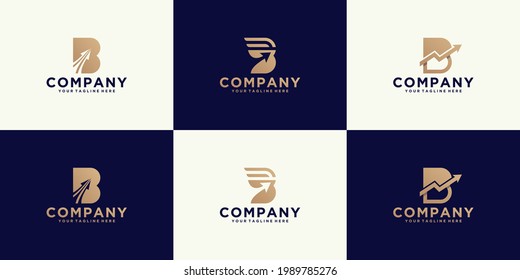 conjunto de logotipos de letra b con flechas para consultoría, iniciales, empresas financieras
