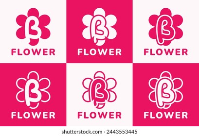 Set of letter B pink flower logo. This logo combines letters and pink flower shapes. Suitable for flower shops, flower farms, accessories shops and the like.
