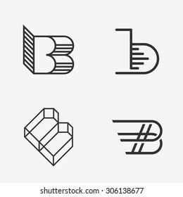 The set of letter B sign, logo, icon design template elements. One color. Stock vector.