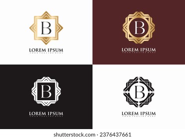 Conjunto de símbolos de elemento vintage de la letra B, plantilla de diseño de logotipo premium de la carta dorada B