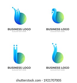 set letter b water logo, letter b and water, combination logo with 3d blue and green color style