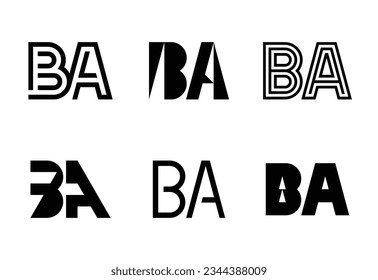 Set of letter BA logos. Abstract logos collection with letters. Geometrical abstract logos