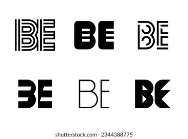 Set of letter BE logos. Abstract logos collection with letters. Geometrical abstract logos