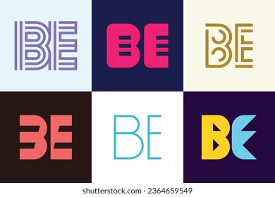 Set of letter BE logos. Abstract logos collection with letters. Geometrical abstract logos
