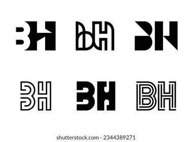 Set of letter BH logos. Abstract logos collection with letters. Geometrical abstract logos