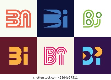 Set of letter BI logos. Abstract logos collection with letters. Geometrical abstract logos