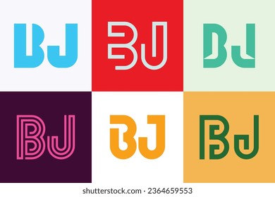 Conjunto de logotipos de BJ. Resumen de colección de logotipos con letras. Logotipos geométricos abstractos