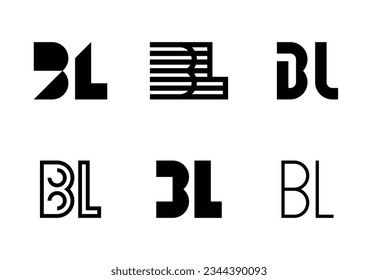 Set of letter BL logos. Abstract logos collection with letters. Geometrical abstract logos