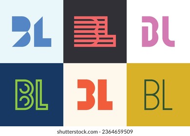 Set of letter BL logos. Abstract logos collection with letters. Geometrical abstract logos