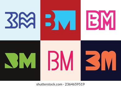 Set of letter BM logos. Abstract logos collection with letters. Geometrical abstract logos