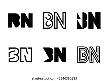 Set of letter BN logos. Abstract logos collection with letters. Geometrical abstract logos