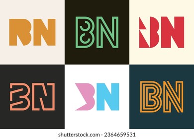 Set of letter BN logos. Abstract logos collection with letters. Geometrical abstract logos