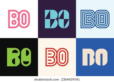 Set of letter BO logos. Abstract logos collection with letters. Geometrical abstract logos