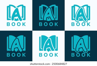 Set of letter A book logo. This logo combines letters and book shapes. Perfect for education, schools, tutoring and the likes.