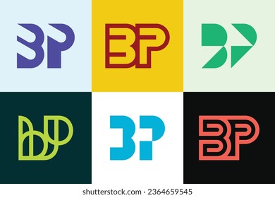 Set of letter BP logos. Abstract logos collection with letters. Geometrical abstract logos