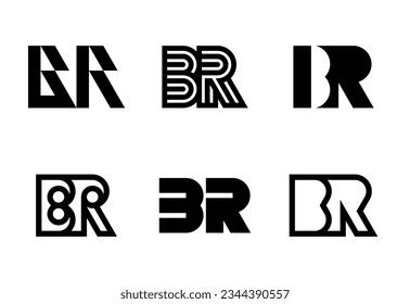 Conjunto de logotipos BR de letras. Resumen de colección de logotipos con letras. Logotipos geométricos abstractos