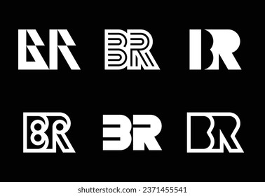 Set of letter BR logos. Abstract logos collection with letters. Geometrical abstract logos