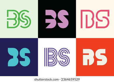 Conjunto de logotipos BS de letras. Resumen de colección de logotipos con letras. Logotipos geométricos abstractos