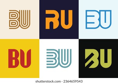 Conjunto de logotipos BU de letras. Resumen de colección de logotipos con letras. Logotipos geométricos abstractos
