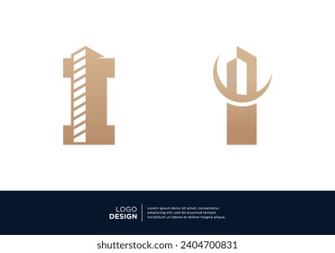 Set of letter I building real estate logo designs.